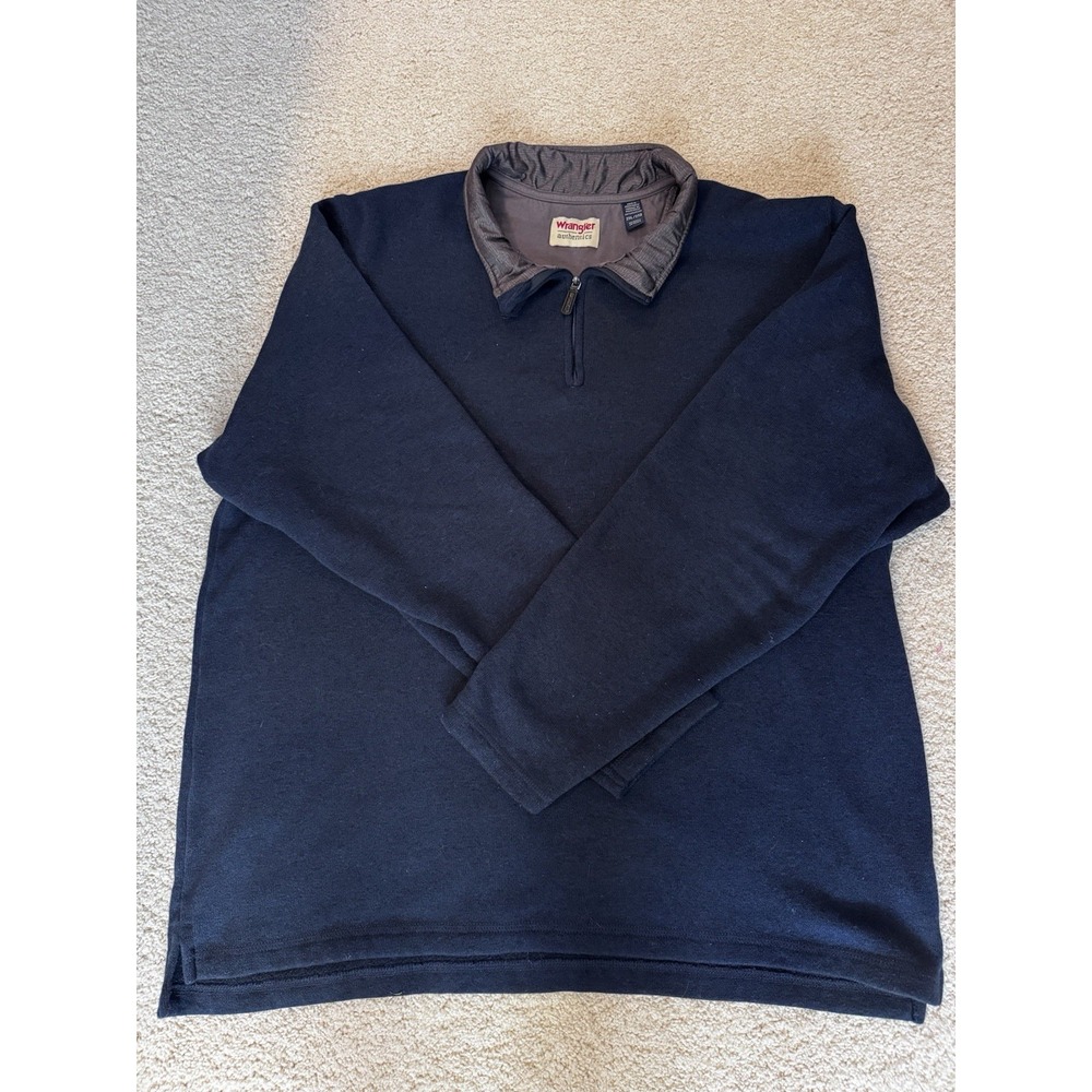 Wrangler Authentics‎ Mens Navy Blue Quarter Zip Fleece Pullover 2XL